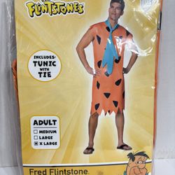 Fred Flintstones Men’s xL Adults Halloween Costume Orange Tunic Blue Tie, The Flintstones, includes 2 pieces Orange/black Tunic with blue tie, new sea