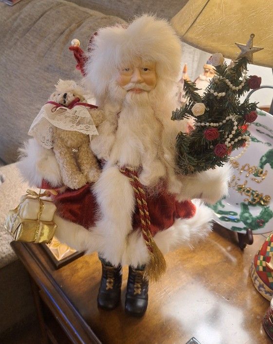 Vintage Santa Holding a Bear & Christmas Tree