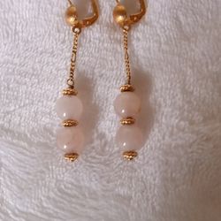 Vintage  Gold Rose Quartz Earrings 