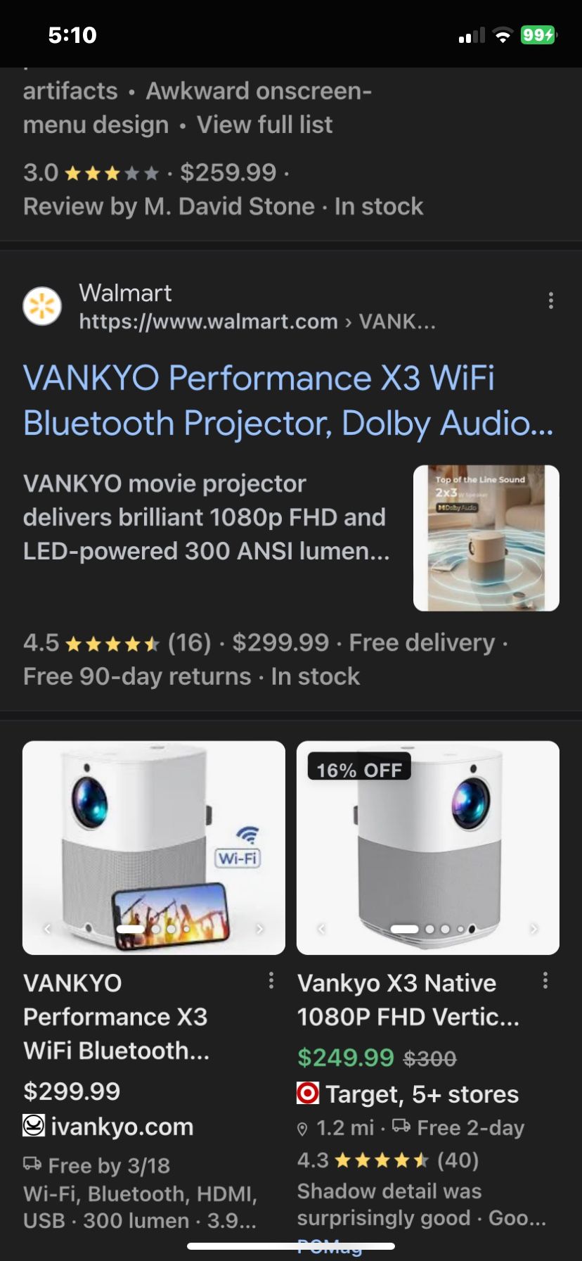 Vankyo  Performance X3 Native Portable Full HD 1080P Projector 
