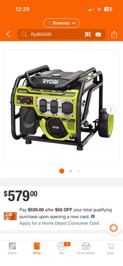 RYOBI 4500-Watt Recoil Start Gasoline Powered Portable Generator with CO Detect Shutdown Sensor