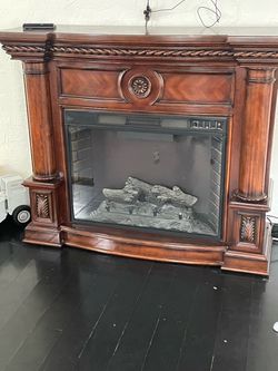 Electric Fireplace with Wood Mantel