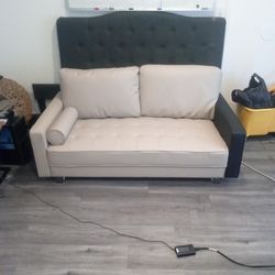Light Beige Leather Couch Black Arm
