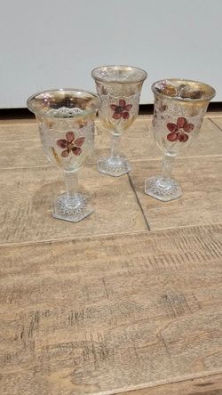 Vintage Indiana Glass "Flower Medallion" Wine Goblets - Set of 3 (c. 1916 EAPG)