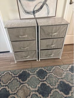 2 nightstand/ end tables with 3 drawers fabric