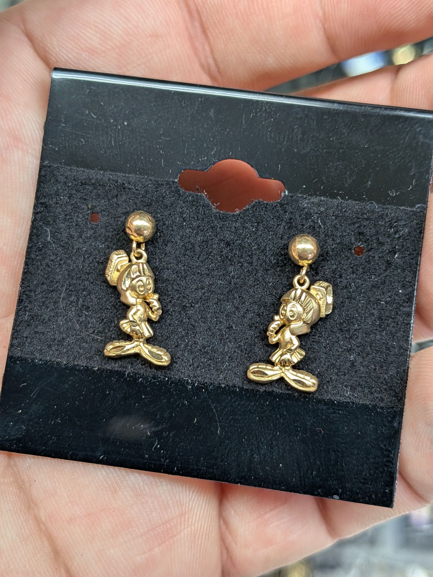 14KT Yellow Gold Marvin The Martian Earrings Looney Toons