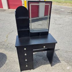 Black Vanity Desk with Mirror and Drawers