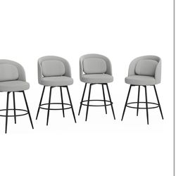LUE BONA 26''H Swivel Bar Stools Set of 4, Counter Height Bar Stools with Backs, Lumbar Pillow and Black Metal Frames, Upholstered Morden Barstools fo
