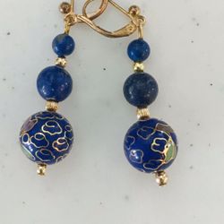 Lapis Lazuli and Cloisonné Earrings