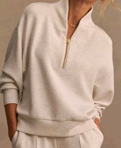 Varley Davidson Half Zip Sweatshirt Ivory Marl Color DoubleSoft Women's Med NWT