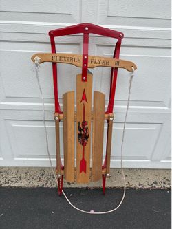 Vintage Flexible Flyer III Sled Wood with Red Metal Rails Excellent Condition 43” Long