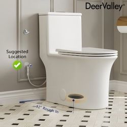 DeerValley White Elongated Standard height 12-in Rough-In WaterSense 1.6 GPF Dual Flush Soft Close 1-piece Toilet