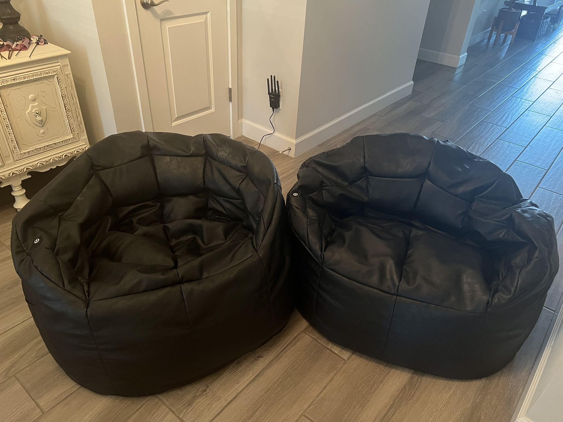 Two Big Joe Milano Bean Bag Chairs In Black