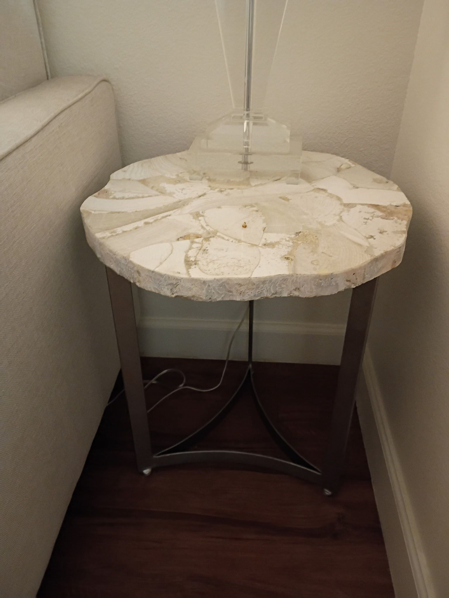Tate Spot Table – Unique Fossil Shell & Iron Accent – Receipt Included