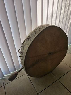 Drum - Large 24” Authentic Rawhide Frame Drum & Padded Beater – Ceremonial / Sound Healing