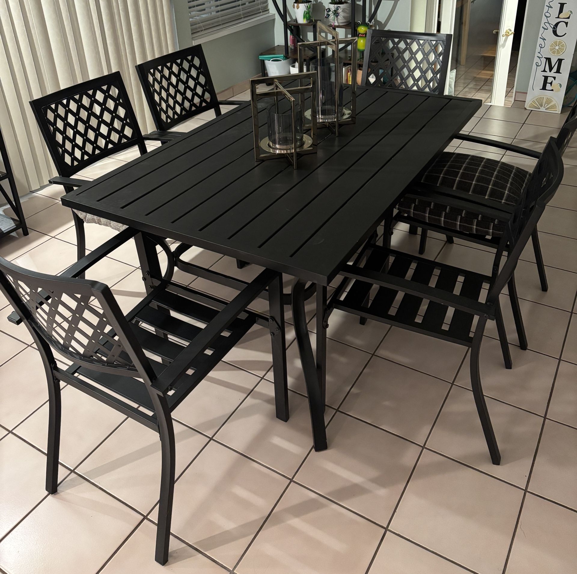 Outdoor Dining Set, Iron Finish, Black