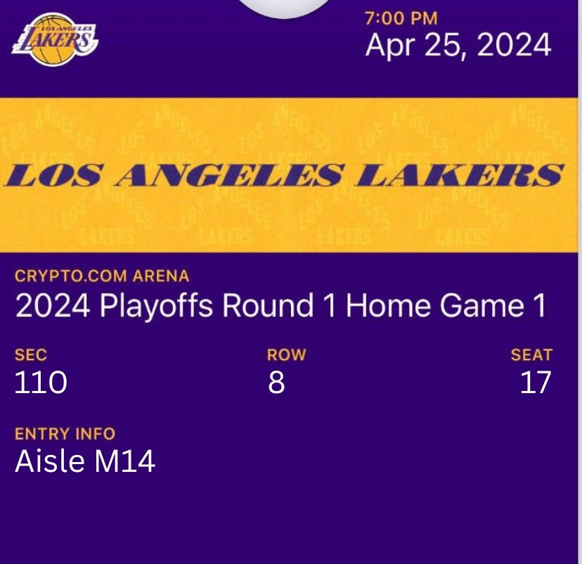 Lakers Vs Nuggets Tickets | Thu Apr 25 | 2024 Playoffs Round 1 Home Game 1