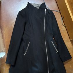 Guess Los Angeles jacket | Guess black wool blend asymmetrical zip coat