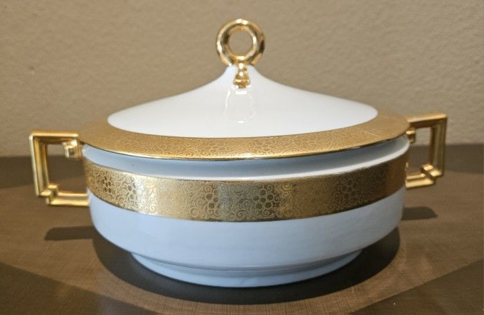 Vtg 18k Gold Edge Royal B Bavarian Round China Soup Pot