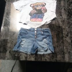 White Crop Top  With Jean Blue Shorts.