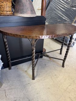 Hammered Copper Top Console Table with Iron Legs