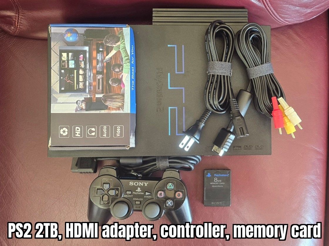 Playstation 2 + 2TB LOADED + HDMI adapter + 2 controllers/8MB memory card TRADE
