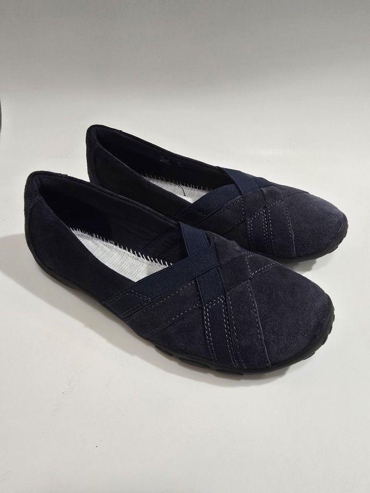 Clarks Shoes Womens 8W Blue Criss Cross Strap Suede Slip On Loafers Ladies