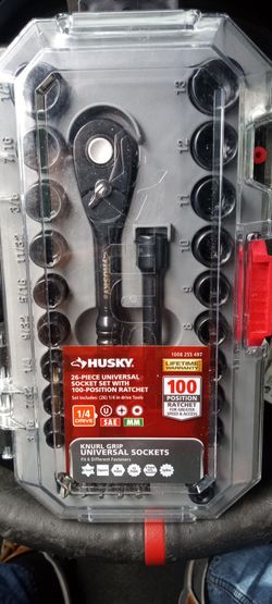 "NEW" Husky 26pc universal socket set with 100 position ratchet sae/metric