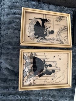 Vintage Silhouette Art Framed Prints Set of 2
