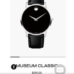 MOVADO Museum Classic watch, 40 mm stainless steel case, black Museum dial with silver-toned dot and hands, black calfskin strap,stainless steel 