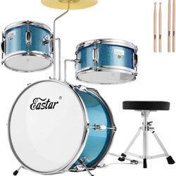 Kids Drum Set Eastar 3-Piece for Beginners, 14 inch Drum Kit with Adjustable Throne, Cymbal, Pedal & Two Pairs of Drumsticks, Junior Drum Set with Bas