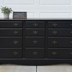 Gorgeous Black 12-Drawer Large Solid Wood Dresser