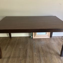 Dark Brown Solid Wood Dining Set With 6 Chairs