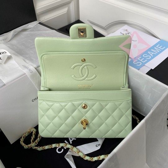 Chanel Flap Bag Pink Green with Gold hardware A01113 23cm for Sale