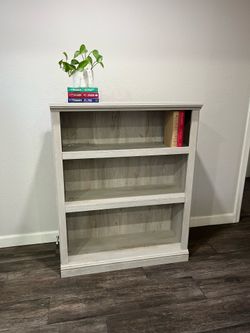 3 tier bookshelf wood storage shelf light grey tan