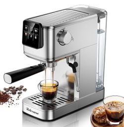 Espresso Machine, 20 Bar Espresso Maker Milk Frother & LCD Panel, Hot & Iced with Rapid Cold Brew, Stainless Steel Espresso Coffee Machine with 41oz W