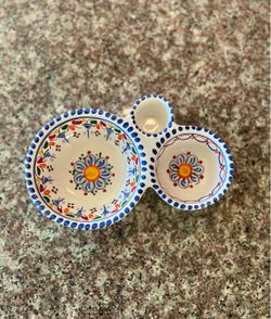 Vintage Triple Colorful Salsa Bowl