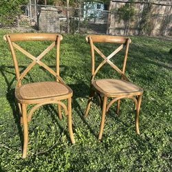 Farmhouse Cross Back Dining Chairs – Set of 2 – Wood & Rattan