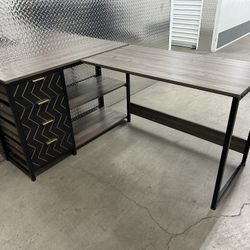 Tribesigns L Shaped Computer Desk with Storage Drawers, 59 inch Corner Desk with Shelves & Drawers