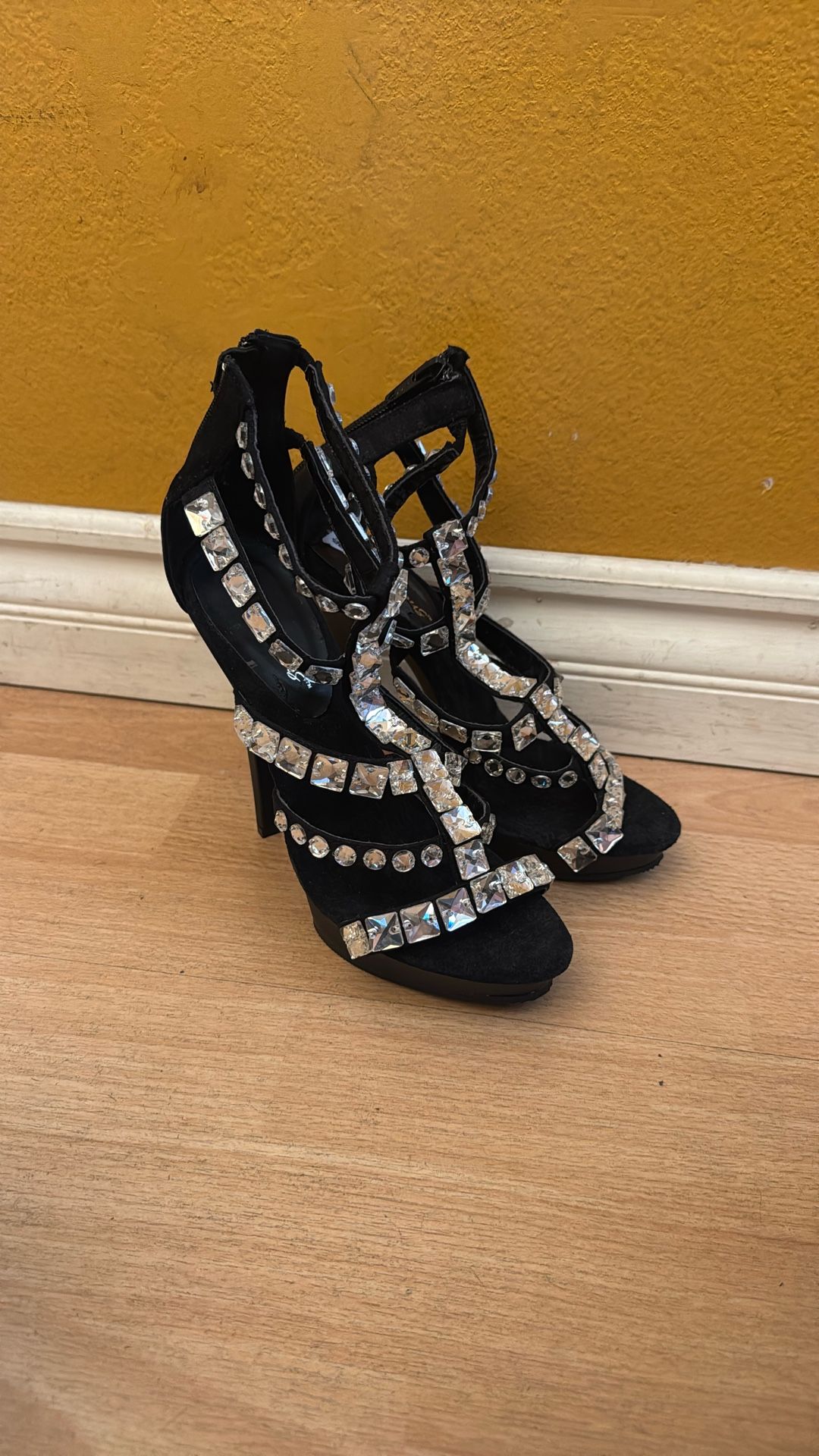 Black High Heels With Rhinestones 