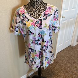 Scrub Top, Butterflies, Size M, $5