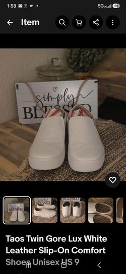 Taos Twin Gore Lux White Leather Slip-On Shoes / Unisex / US size 9 /Retail $160