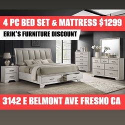 ELEGANT BEDROOM SETS BED NIGHTSTAND DRESSER MIRROR MATTRESS