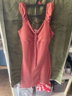 Coral Ribbed Mini Dress with Tie Front