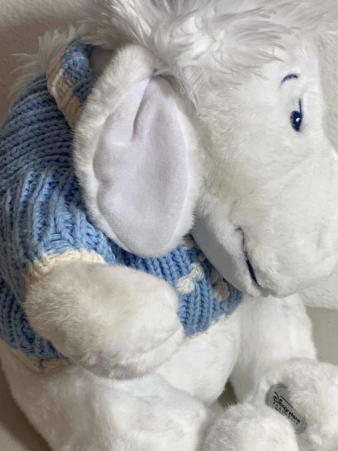 EEYORE DISNEY STORE Exclusive Sweater White Eeyore Blue White Plush 12 inches