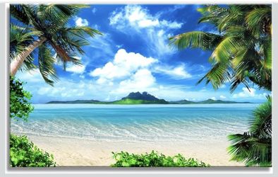 39”x20” Canvas Wall Art Hawaii Sea Waves Coconut Trees on Sands Beach Seascape Scenery Painting Nature Picture Ocean Wall Decor 39”x20”