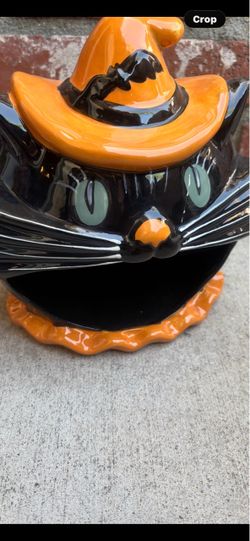 Halloween Black Cat Ceramic Cookie Jar