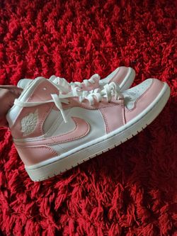Air Jordan 1 Mid Pink and White Sneakers Size 9.5