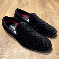Miko Lotti Velvet Designer Dress Loafers Low Top Velvet Black Scale Men Size 7.5
