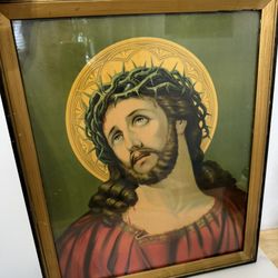Older Framed Convent Color Print of Jesus  